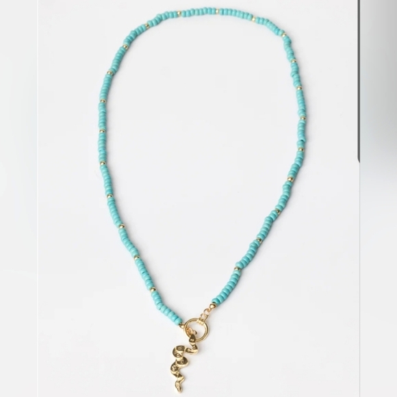Coastal Cowgirl Lariat Toggle Snake Necklace In Turquoise And Gold NWT - Picture 3 of 3